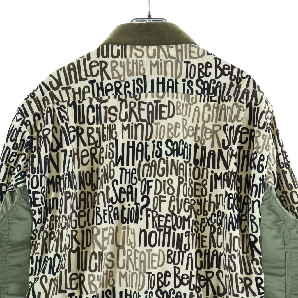 Sacai(サカイ) Message Print Hybrid Shirt MA-1 メッセージプリント ナイロン切替 コーデュロイシャツジャケット カーキ 21-02656M