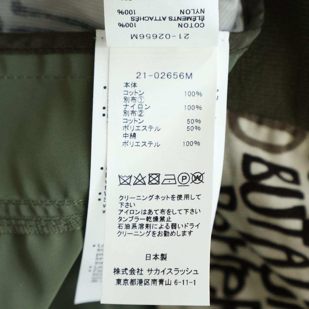 Sacai(サカイ) Message Print Hybrid Shirt MA-1 メッセージプリント ナイロン切替 コーデュロイシャツジャケット カーキ 21-02656M