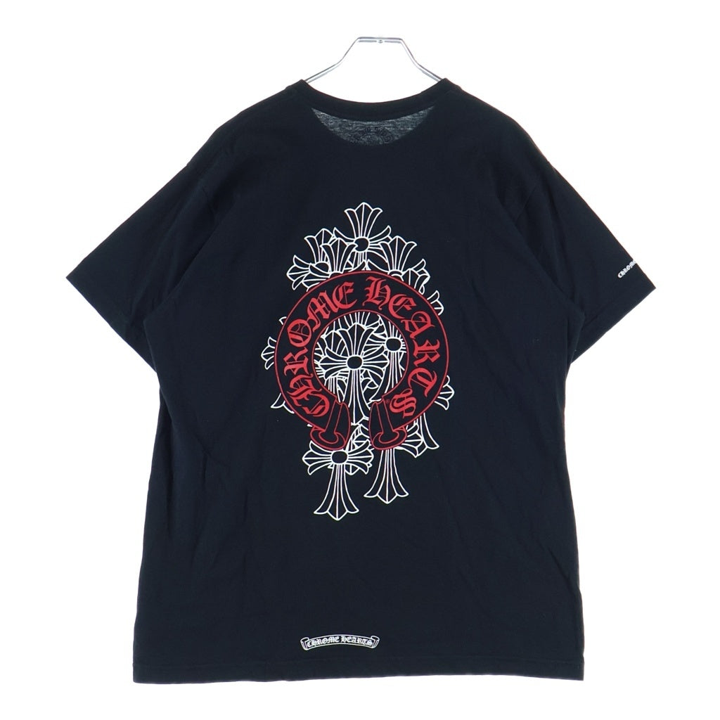 CHROME HEARTS(クロムハーツ) バックセメタリークロス ホースシュープリント 半袖クルーネックTシャツカットソー ブラック/レッド