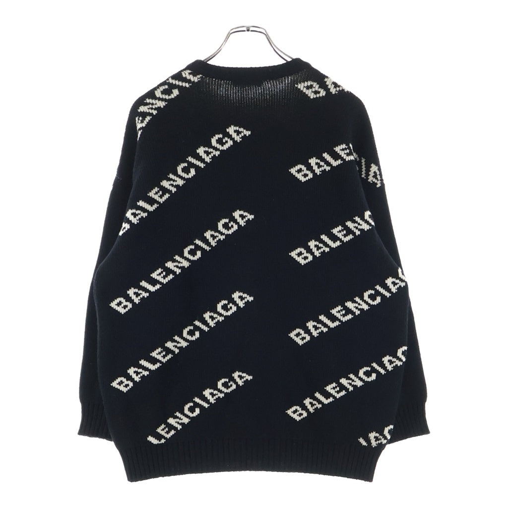 BALENCIAGA(バレンシアガ) ロゴ総柄 ウール混 クルーネック 長袖ニット セーター ブラック 529060 T1471