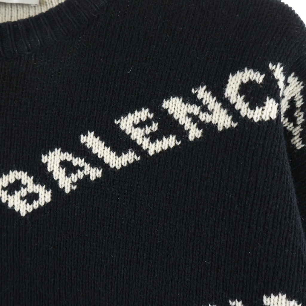 BALENCIAGA(バレンシアガ) ロゴ総柄 ウール混 クルーネック 長袖ニット セーター ブラック 529060 T1471