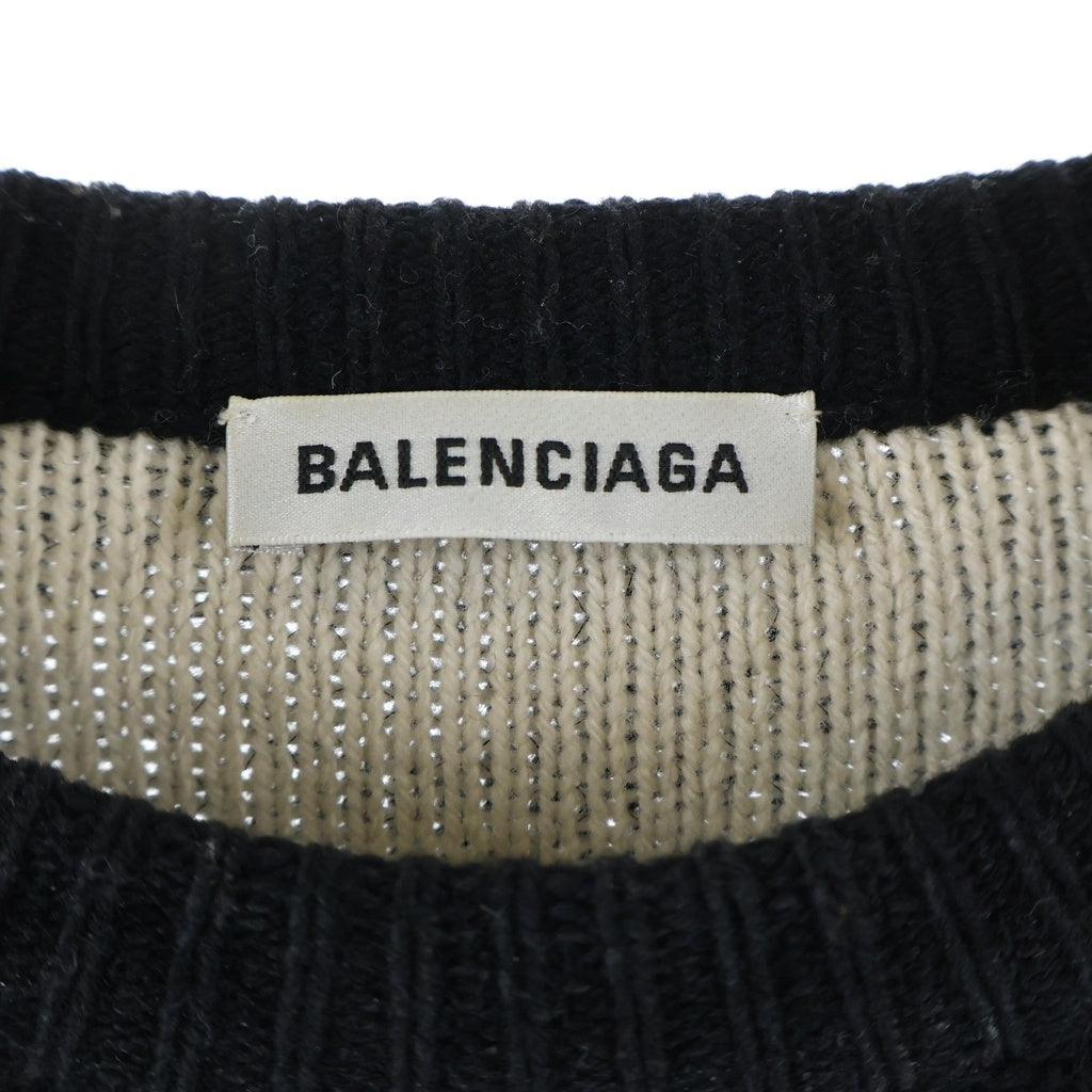 BALENCIAGA(バレンシアガ) ロゴ総柄 ウール混 クルーネック 長袖ニット セーター ブラック 529060 T1471