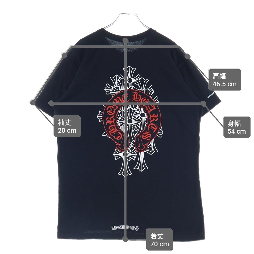 CHROME HEARTS(クロムハーツ) BACK HORSESHOE CEMETERY CROSS バック ホースシュー セメタリークロスプリント クルーネック半袖Tシャツ ブラック