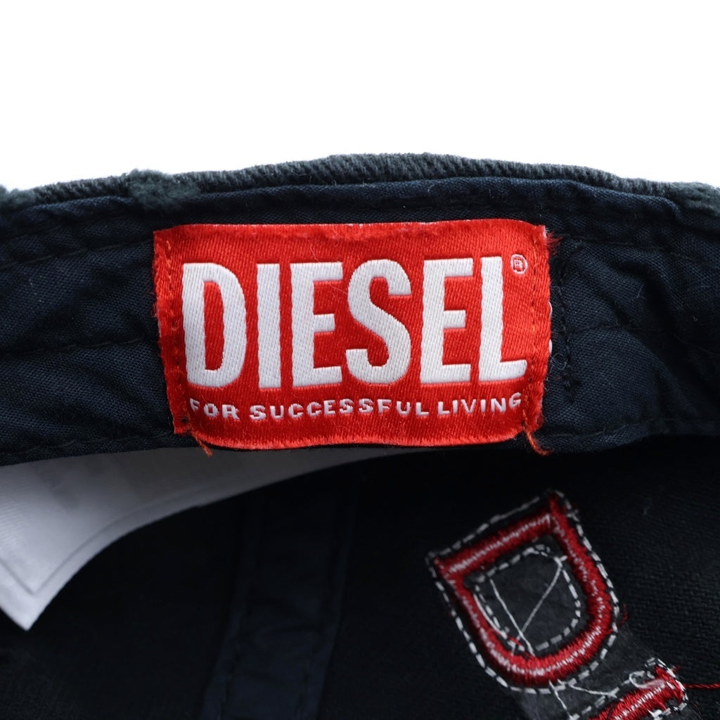 DIESEL(ディーゼル) C-BRAFF オーバルD 刺繍ロゴ ダメージ加工 パッチ ベースボールキャップ ブラック A15103