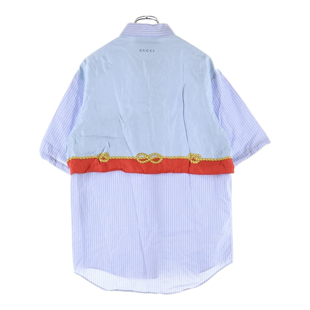 GUCCI(グッチ) ストライプ バックスカーフ切替 半袖シャツ ブルー 739674 ZANL8