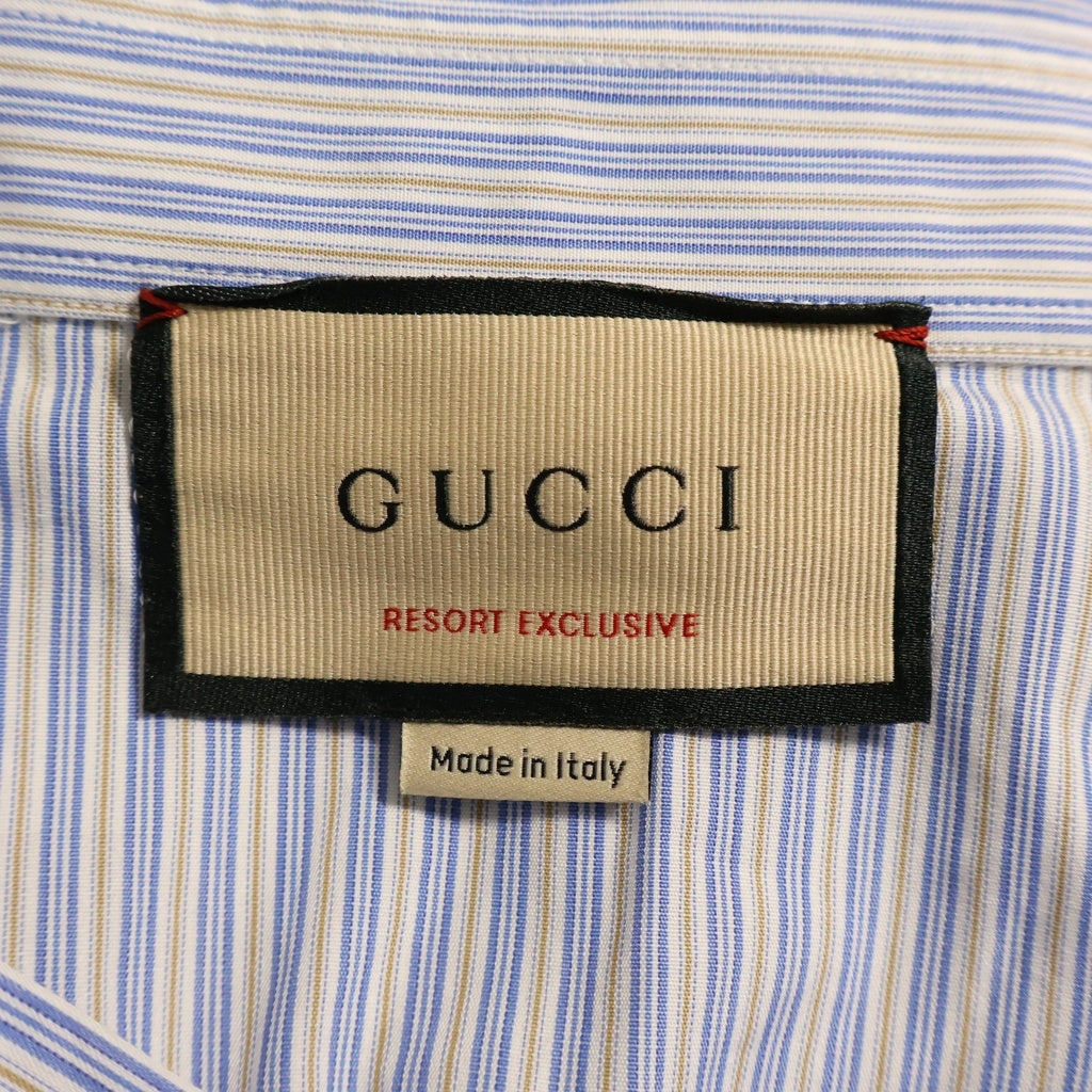 GUCCI(グッチ) ストライプ バックスカーフ切替 半袖シャツ ブルー 739674 ZANL8