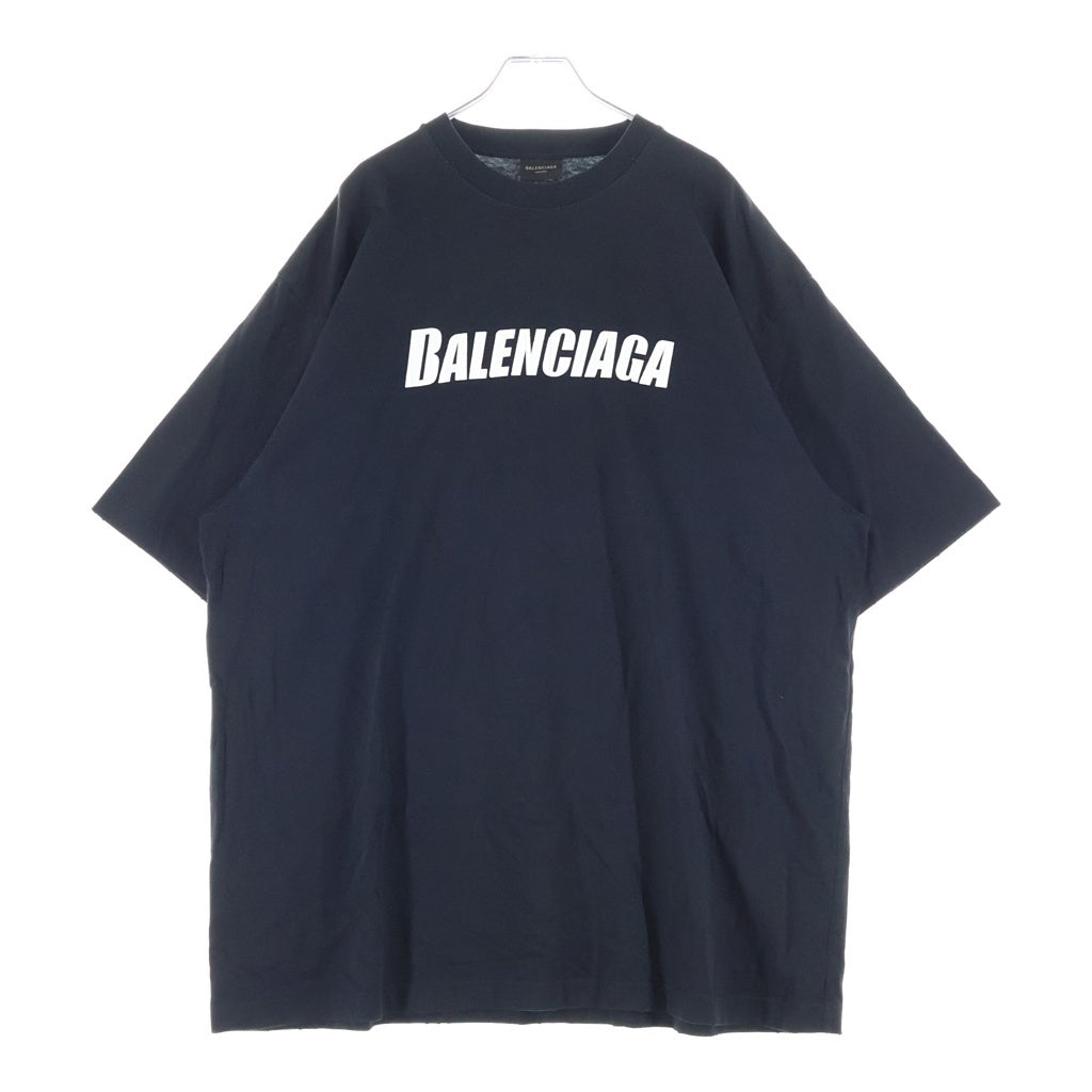 BALENCIAGA(バレンシアガ) フロントロゴプリント ダメージ加工 オーバーサイズ クルーネック 半袖Tシャツ ブラック 651795 TNAVI