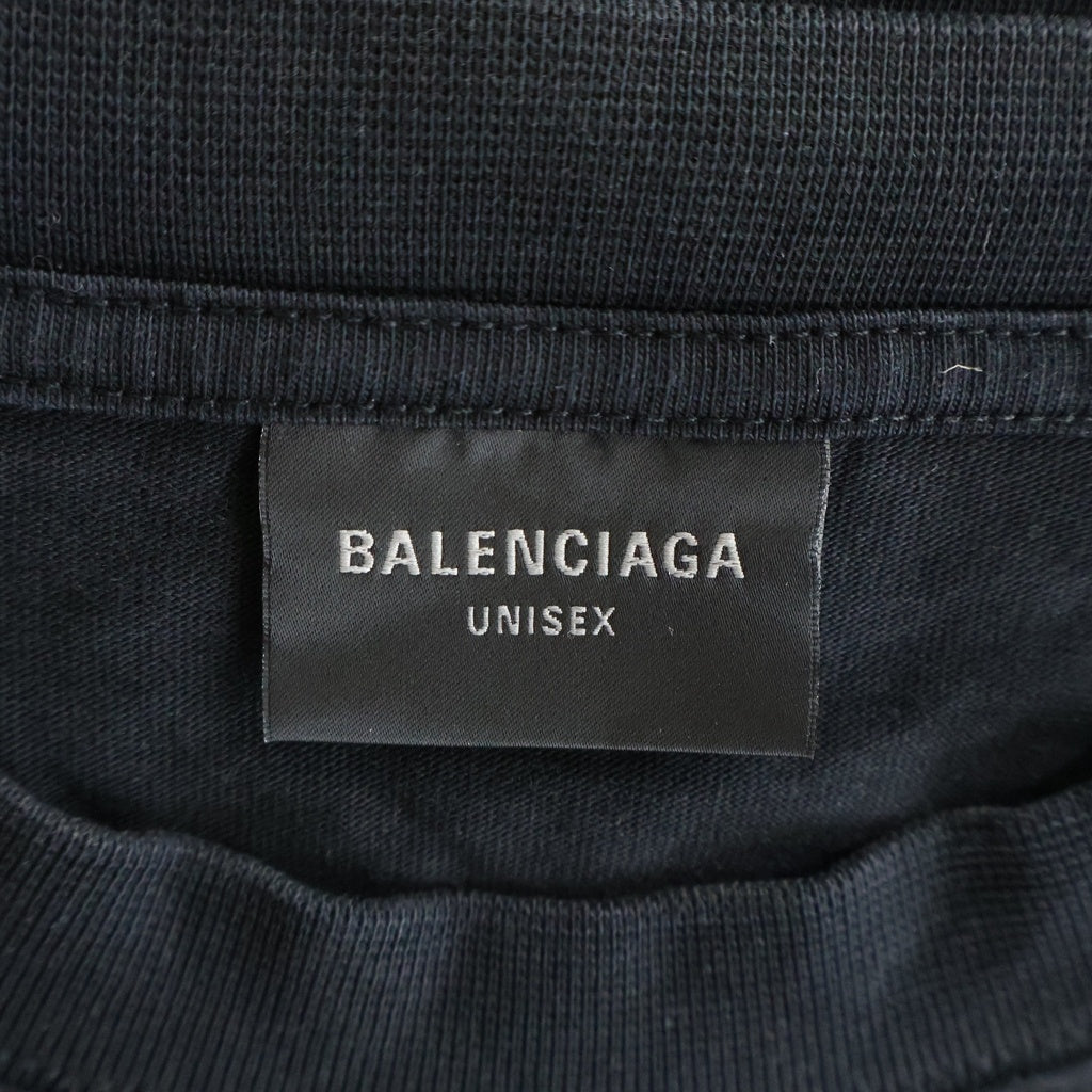 BALENCIAGA(バレンシアガ) フロントロゴプリント ダメージ加工 オーバーサイズ クルーネック 半袖Tシャツ ブラック 651795 TNAVI