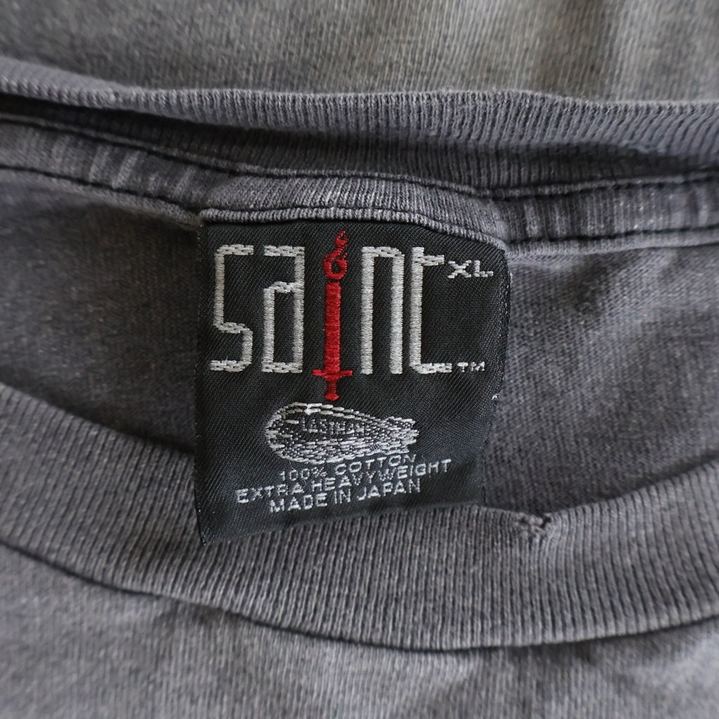 SAINT MICHAEL(セントマイケル) 24SS × LASTMAN Print ラストマン フロントプリント ダメージ加工 クルーネック Tシャツ チャコールグレー SM-YS8-0000-C44