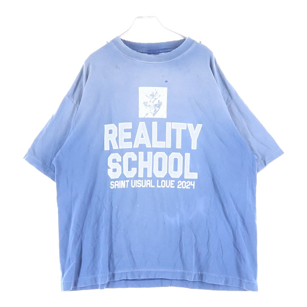 SAINT MICHAEL(セントマイケル) 24SS REALITY SCHOOL リアリティ スクール プリント ダメージ加工 クルーネックTシャツ ブルー SM-HR8-0000-029