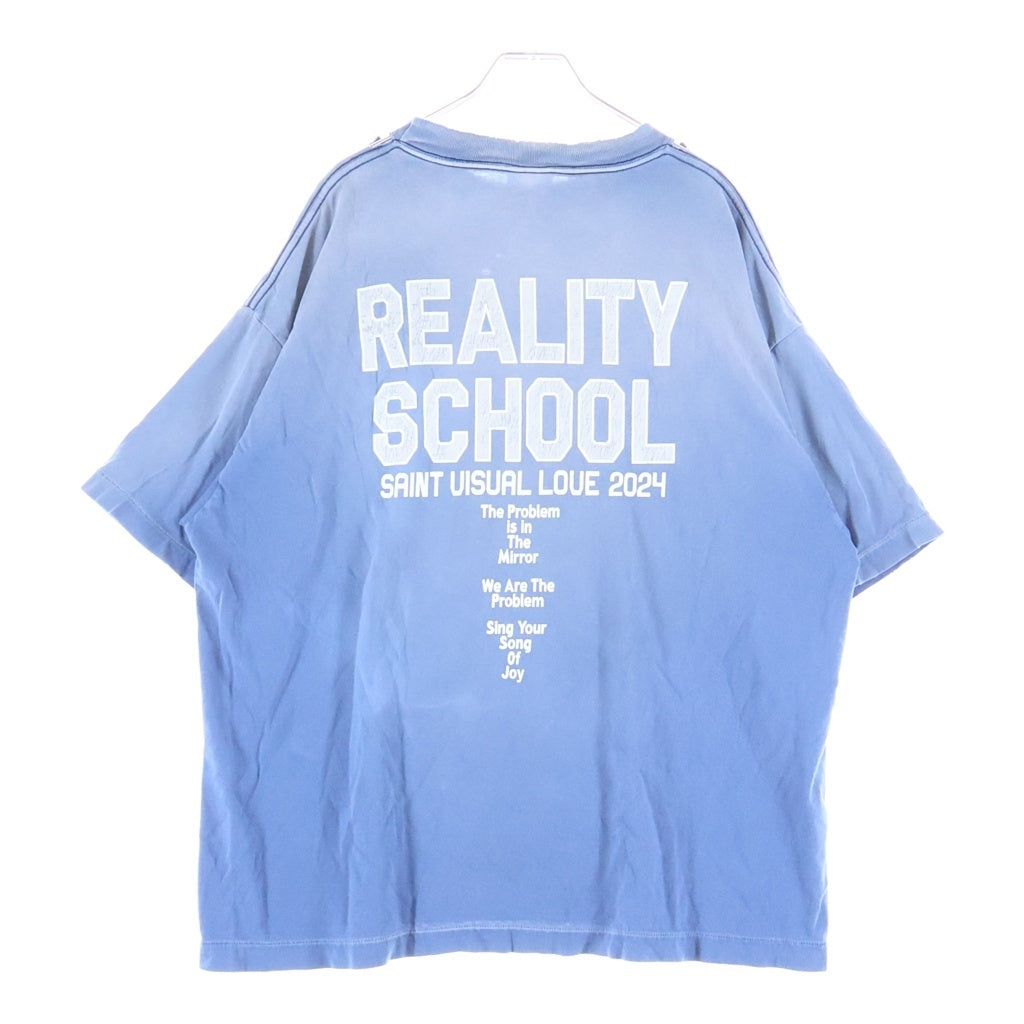 SAINT MICHAEL(セントマイケル) 24SS REALITY SCHOOL リアリティ スクール プリント ダメージ加工 クルーネックTシャツ ブルー SM-HR8-0000-029