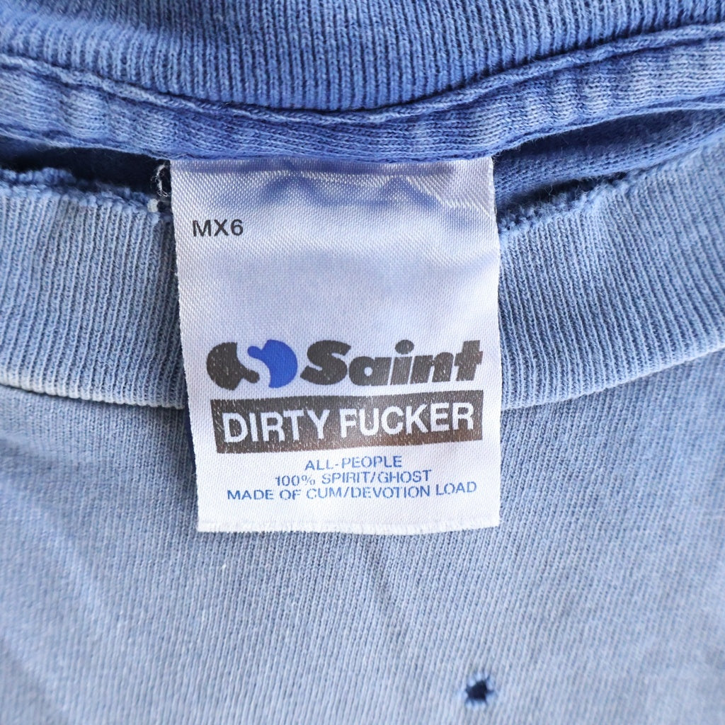 SAINT MICHAEL(セントマイケル) 24SS REALITY SCHOOL リアリティ スクール プリント ダメージ加工 クルーネックTシャツ ブルー SM-HR8-0000-029