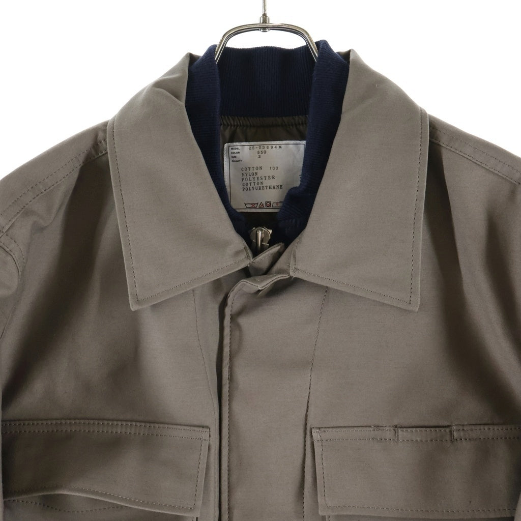 Sacai(サカイ) 25SS ×WTAPS COTTON BACK SATIN JACKET ダブルタップス コットン バック サテン ワークジャケット チャコールグレー 25-03694M