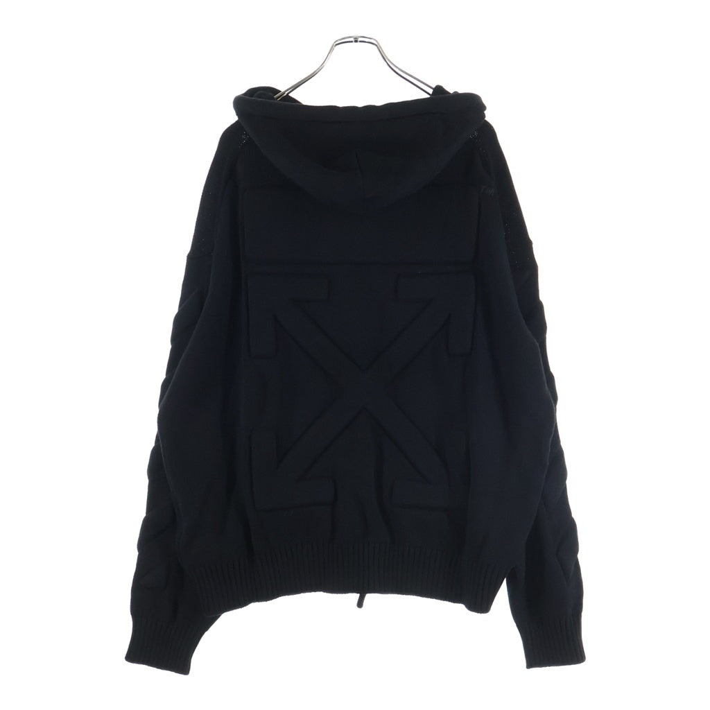 OFF-WHITE(オフホワイト) 3D DIAG KNIT HOODIE ダイアゴナル ニット フーディ バックアローロゴ プルオーバーパーカー ブラック OMHU002S23KNI001