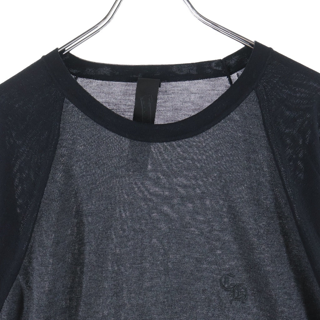 CHROME HEARTS(クロムハーツ) YNOT 3 Cross Patch CH Logo Embroidery Raglan L/S TEE ワイノット クロスパッチ付き ラグランスリーブ 長袖 クルーネック カットソー グレー