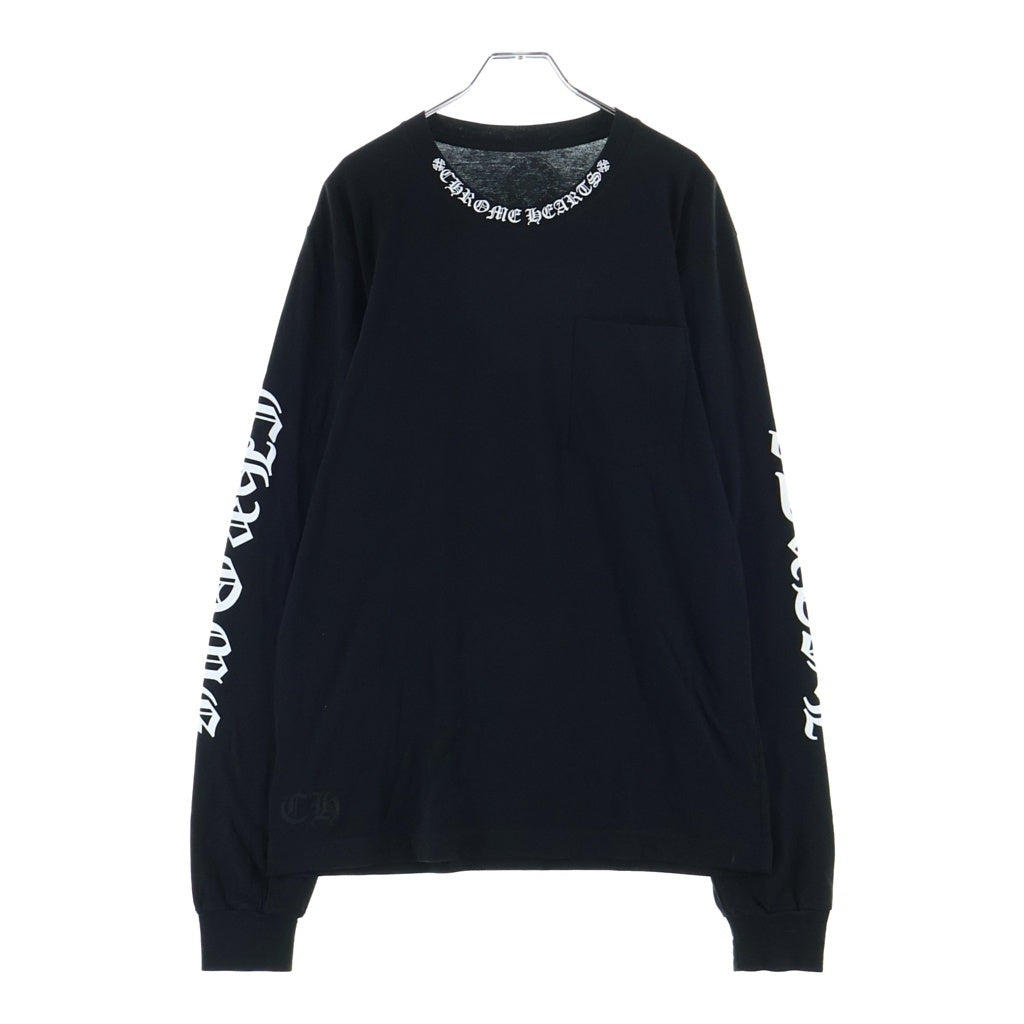 CHROME HEARTS(クロムハーツ) CH L/S ネックロゴ 袖英字プリント クルーネック カットソー 長袖Tシャツ ブラック