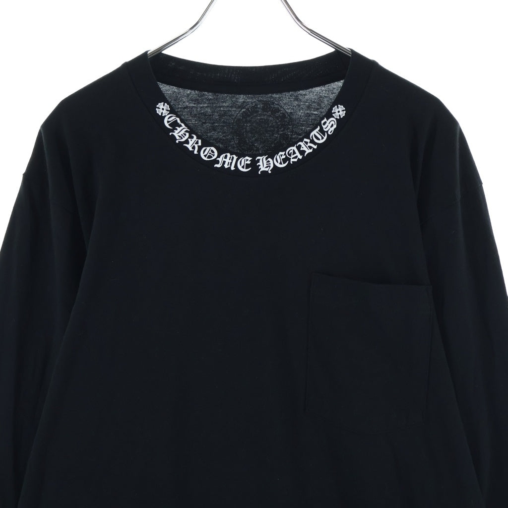 CHROME HEARTS(クロムハーツ) CH L/S ネックロゴ 袖英字プリント クルーネック カットソー 長袖Tシャツ ブラック