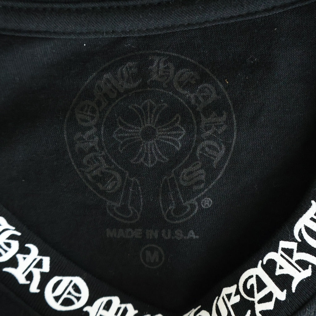 CHROME HEARTS(クロムハーツ) CH L/S ネックロゴ 袖英字プリント クルーネック カットソー 長袖Tシャツ ブラック