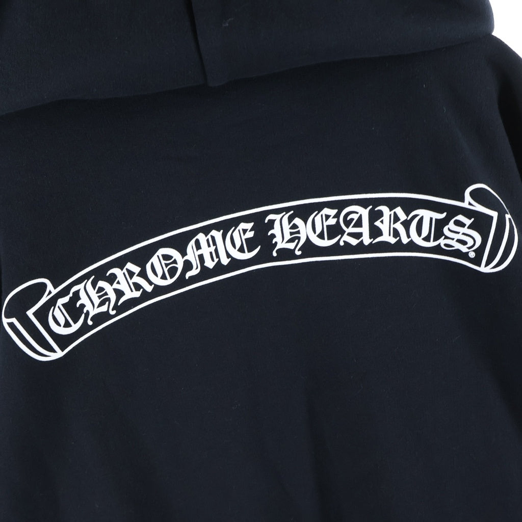CHROME HEARTS(クロムハーツ) スクロールラベルロゴ 袖英字プリント プルオーバーパーカー フーディー ブラック