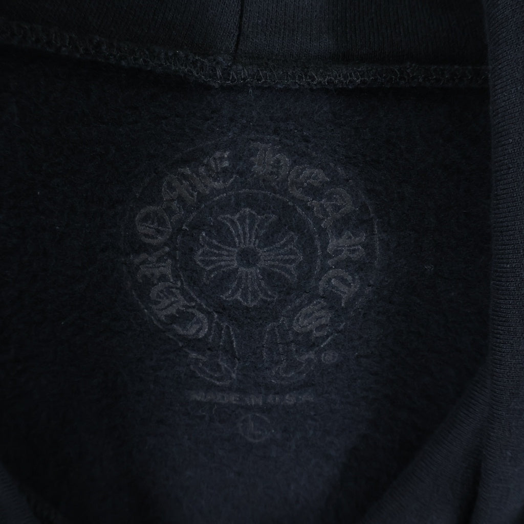 CHROME HEARTS(クロムハーツ) スクロールラベルロゴ 袖英字プリント プルオーバーパーカー フーディー ブラック