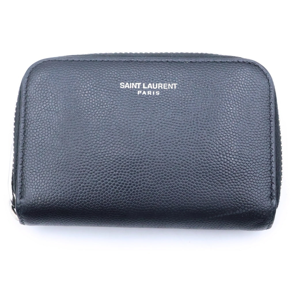 SAINT LAURENT PARIS(サンローランパリ) ロゴプリント ラウンドジップ コインケース ブラック MRT506522