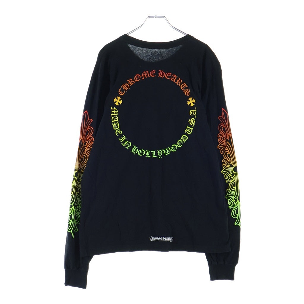 CHROME HEARTS(クロムハーツ) グラデーションロゴプリント ハリウッド限定 袖フローラル ホースシュー 長袖Tシャツ カットソー ブラック