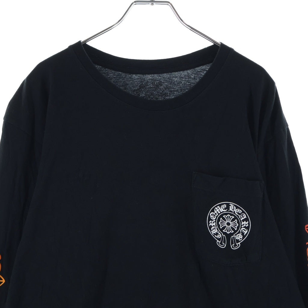 CHROME HEARTS(クロムハーツ) グラデーションロゴプリント ハリウッド限定 袖フローラル ホースシュー 長袖Tシャツ カットソー ブラック