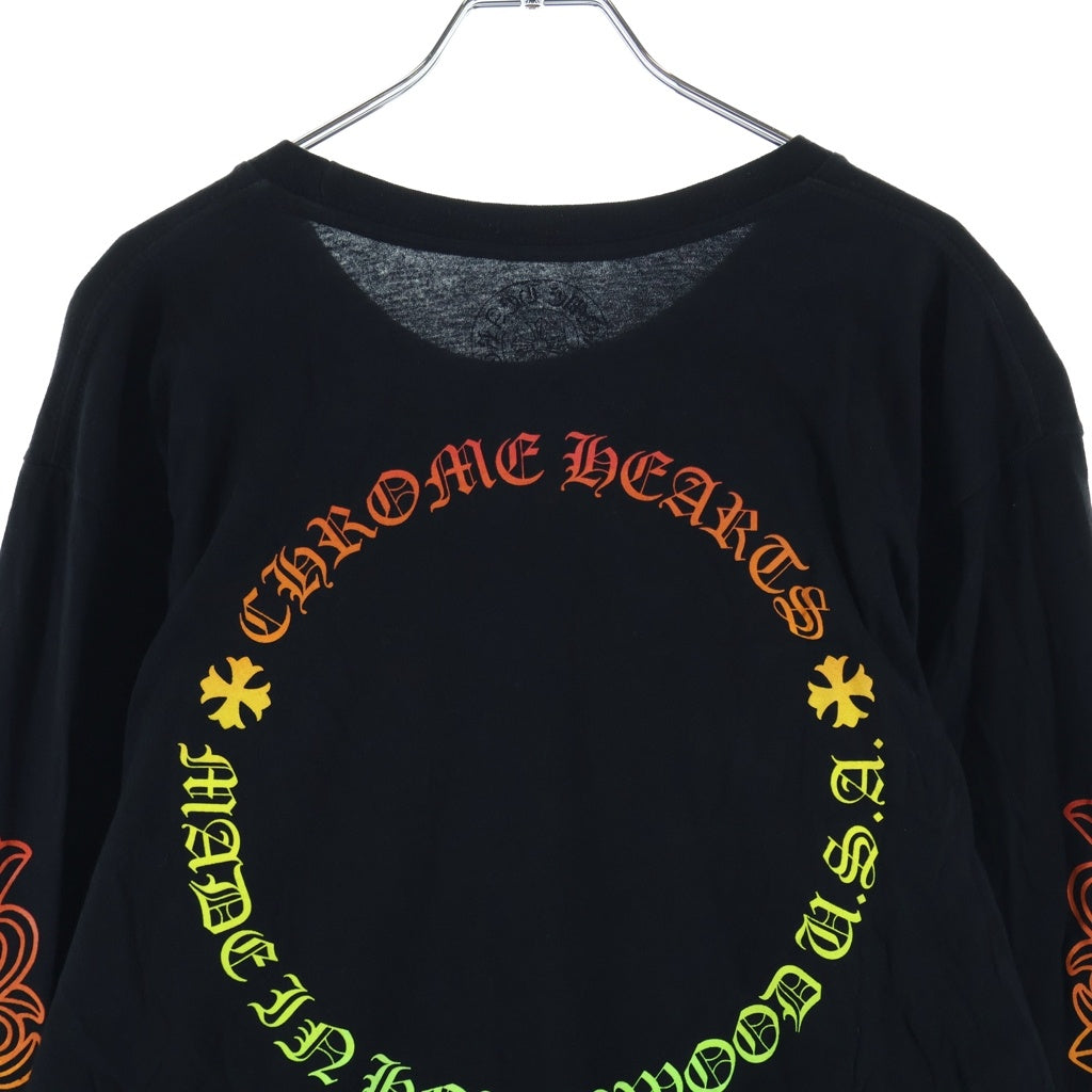 CHROME HEARTS(クロムハーツ) グラデーションロゴプリント ハリウッド限定 袖フローラル ホースシュー 長袖Tシャツ カットソー ブラック