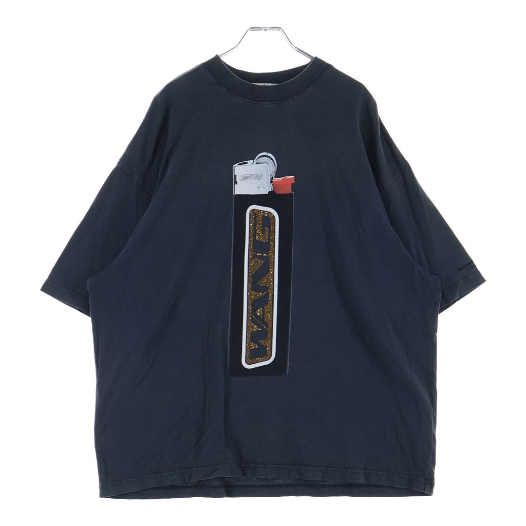 ALEXANDER WANG(アレキサンダーワン) フロントライターグラフィック ラインストーンロゴ オーバーサイズ クルーネック 半袖Tシャツ ブラック CA67930