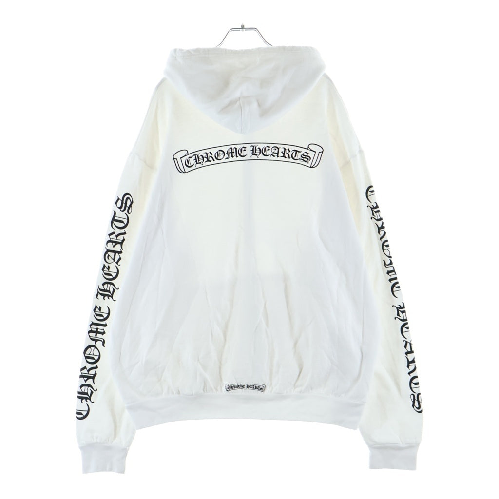 CHROME HEARTS(クロムハーツ) SWTSHRT HD ZIP 袖ロゴ バックスクロールラベルプリント ジップアップパーカー ホワイト