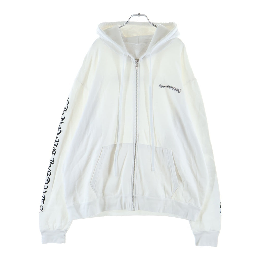 CHROME HEARTS(クロムハーツ) SWTSHRT HD ZIP 袖ロゴ バックスクロールラベルプリント ジップアップパーカー ホワイト