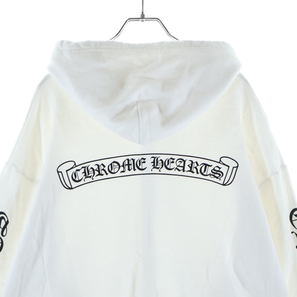 CHROME HEARTS(クロムハーツ) SWTSHRT HD ZIP 袖ロゴ バックスクロールラベルプリント ジップアップパーカー ホワイト
