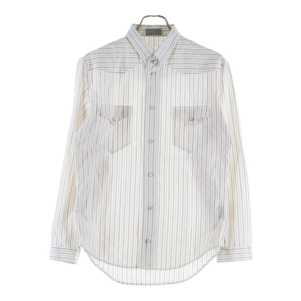 Dior HOMME(ディオールオム) HEDI SLIMANE Glitter Stripe Dress Shirt ストライプ コットン 長袖シャツ ホワイト