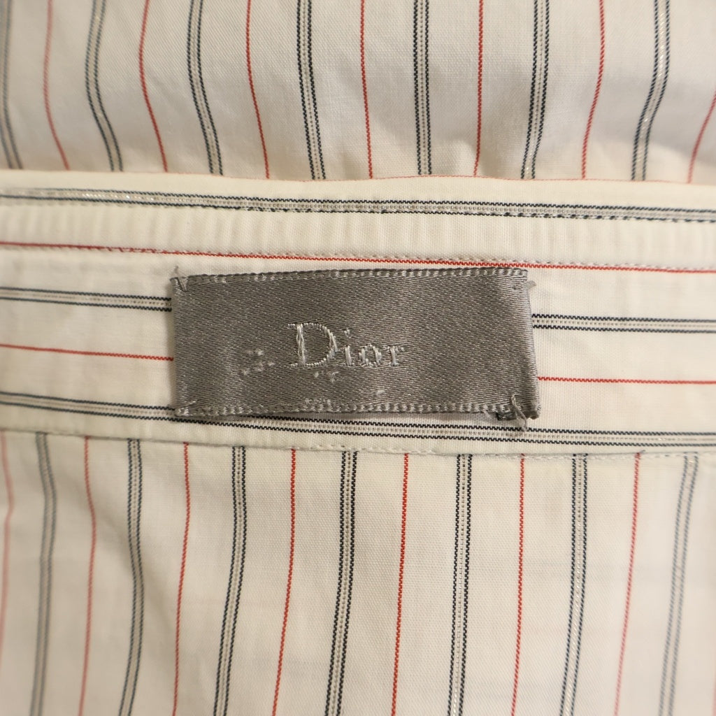 Dior HOMME(ディオールオム) HEDI SLIMANE Glitter Stripe Dress Shirt ストライプ コットン 長袖シャツ ホワイト