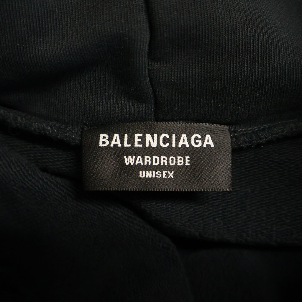 BALENCIAGA(バレンシアガ) 21AW POLITICAL CAMPAIGN HOODIE LARGE FIT キャンペーンロゴ 刺繍 ダメージ加工 プルオーバーパーカー ブラック 620973 TKVI9