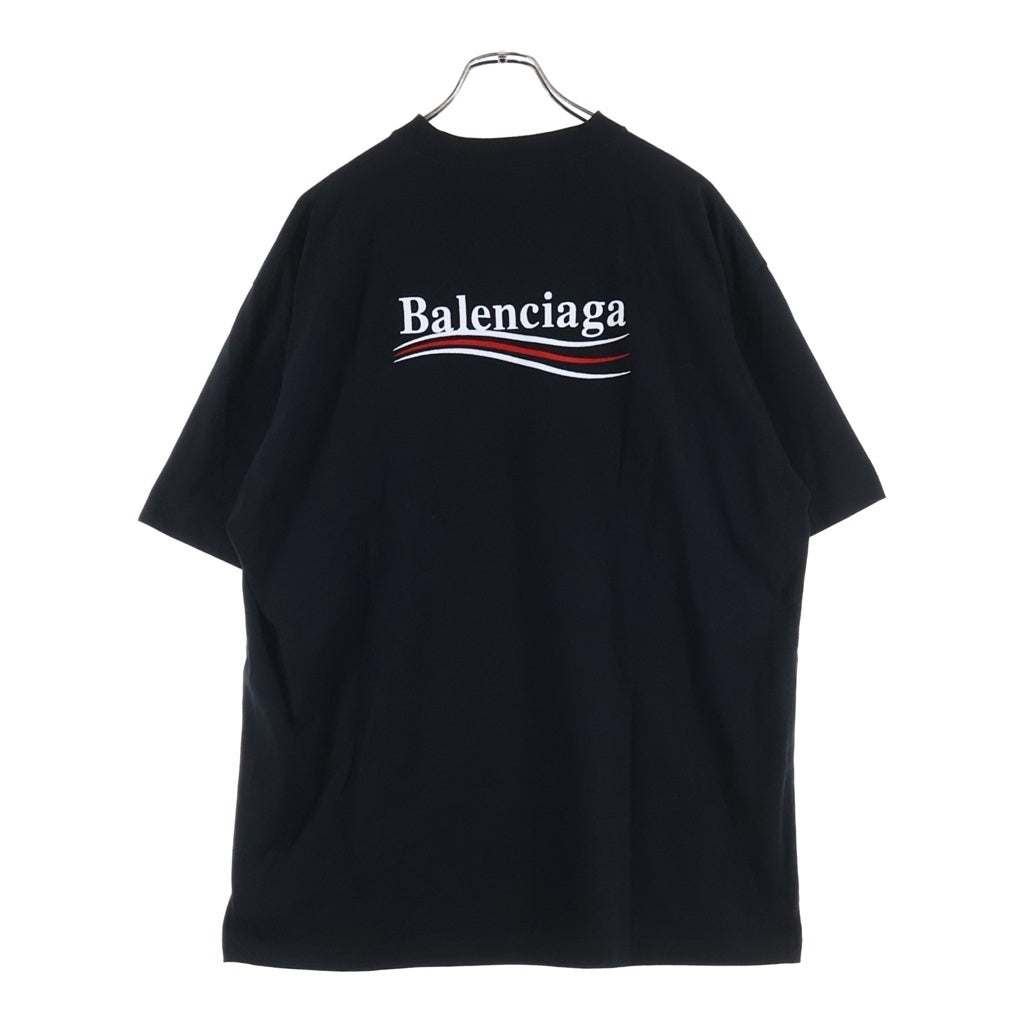 BALENCIAGA(バレンシアガ) 21SS POLITICAL CAMPAIGN OVERSIZED T-SHIRT キャンペーンロゴ 刺繍 クルーネック半袖Tシャツ ショートスリーブカットソー ブラック 641675 TKVJ1