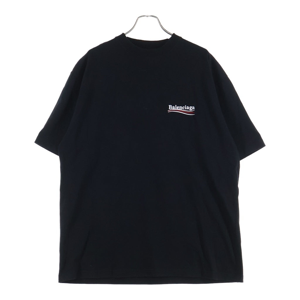 BALENCIAGA(バレンシアガ) 21SS POLITICAL CAMPAIGN OVERSIZED T-SHIRT キャンペーンロゴ 刺繍 クルーネック半袖Tシャツ ショートスリーブカットソー ブラック 641675 TKVJ1
