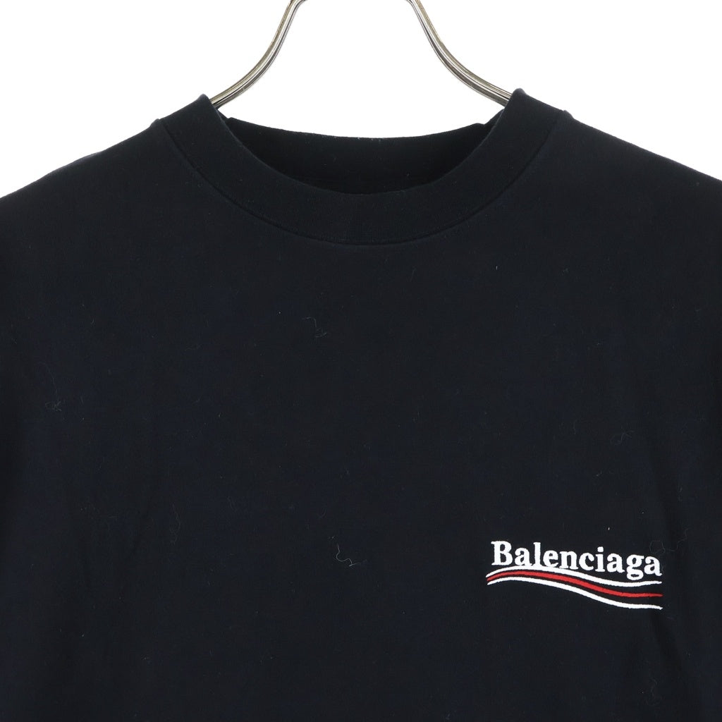 BALENCIAGA(バレンシアガ) 21SS POLITICAL CAMPAIGN OVERSIZED T-SHIRT キャンペーンロゴ 刺繍 クルーネック半袖Tシャツ ショートスリーブカットソー ブラック 641675 TKVJ1