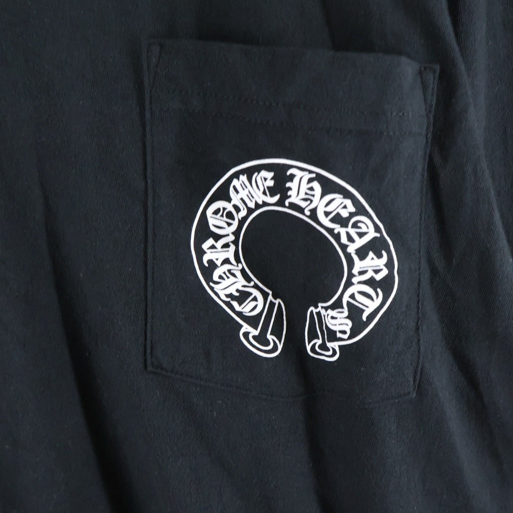 CHROME HEARTS(クロムハーツ) FLOLAL CROSS HORSESHOE L/S Tee フローラルクロス バックホースシュープリント 長袖Tシャツ ブラック
