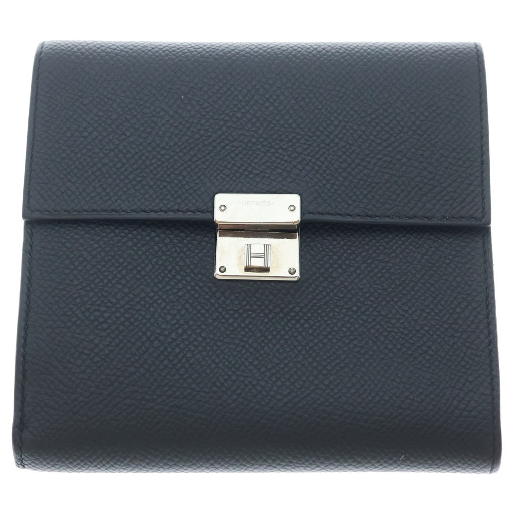 HERMES(エルメス) クリック12 カデナロック C刻印 レザー コンパクトウォレット 折り畳み財布 ブラック