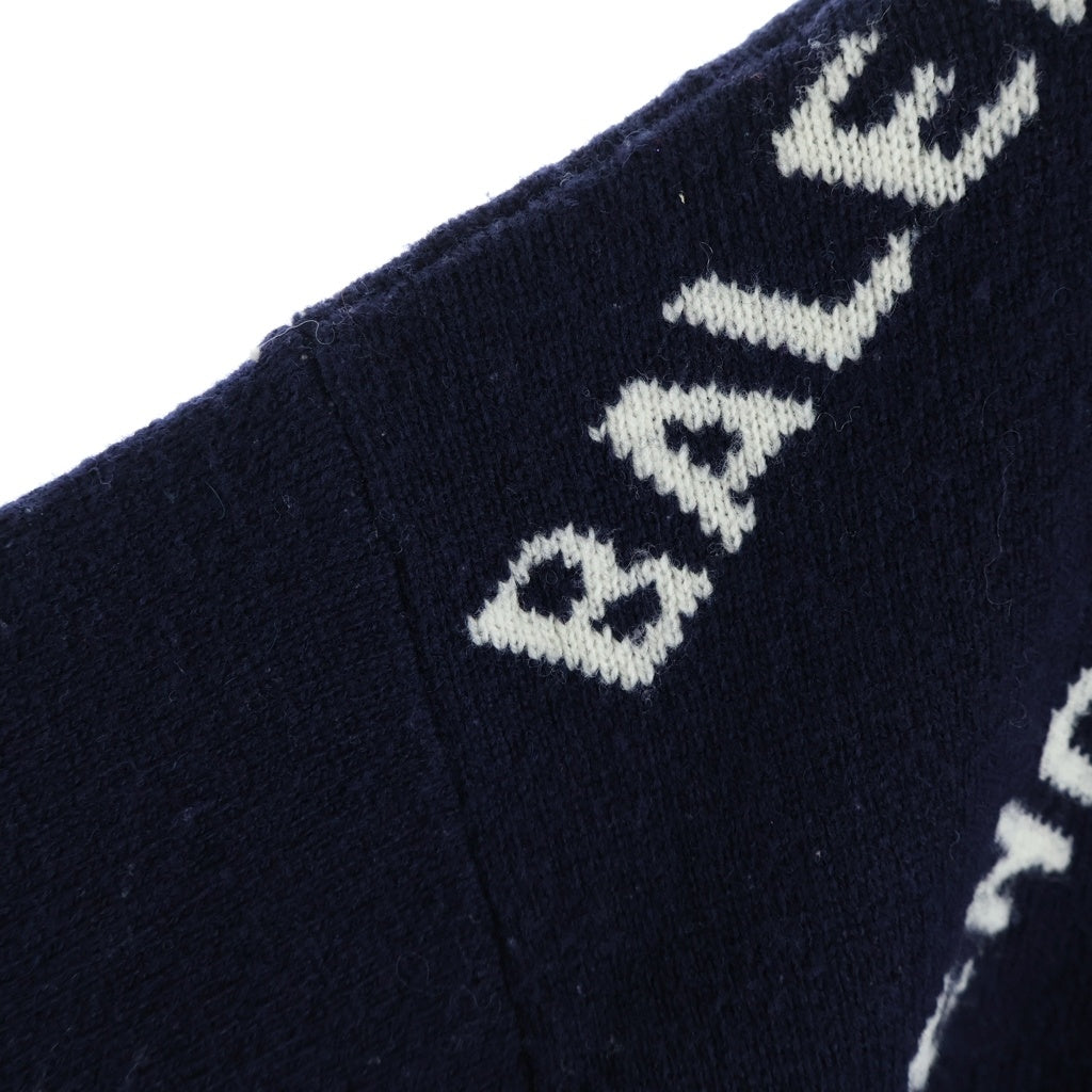 BALENCIAGA(バレンシアガ) ロゴ総柄 ウール混 クルーネック 長袖ニット セーター ネイビー 623283 T1567