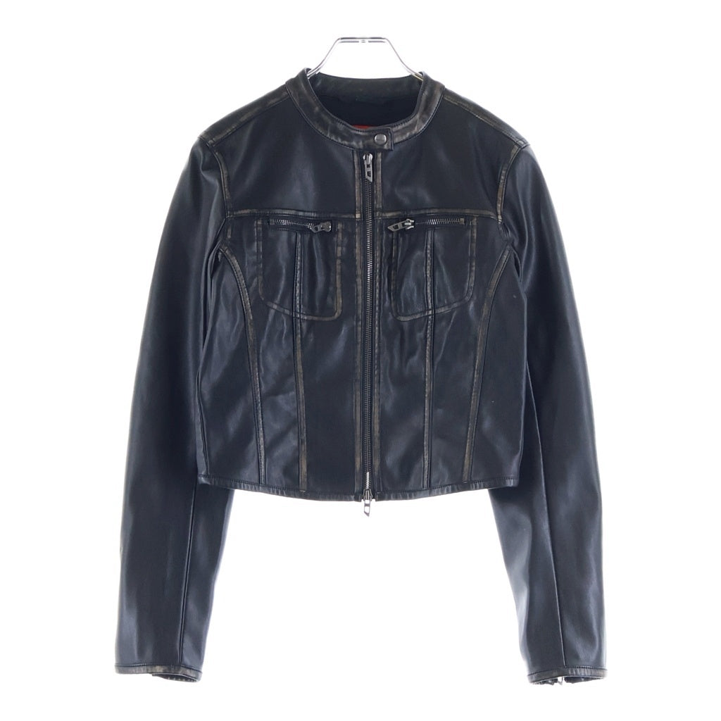 DIESEL(ディーゼル) G-LOBE クロップド丈 ディストレスト バイカージャケット ブラック レディース A16660 0IKAR