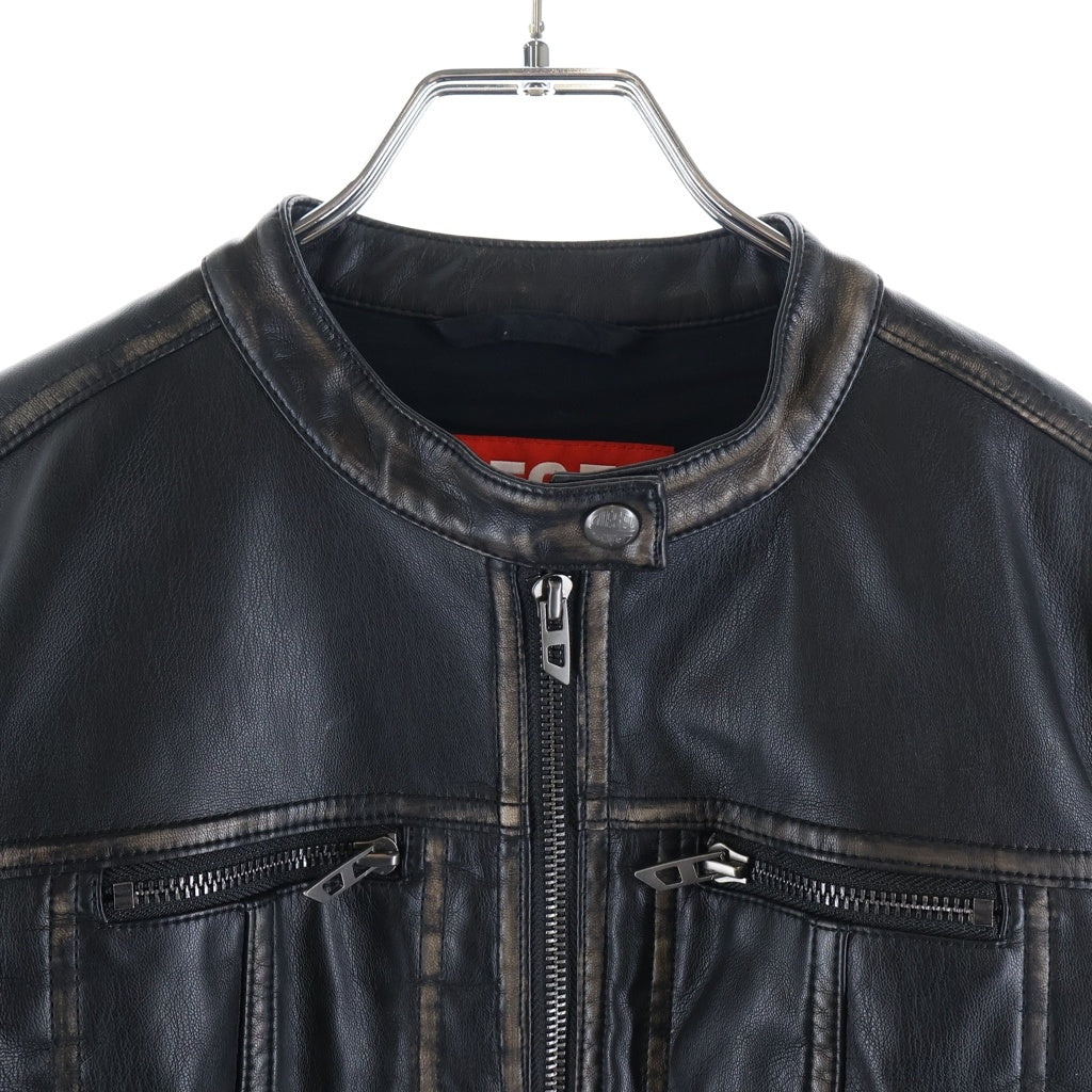 DIESEL(ディーゼル) G-LOBE クロップド丈 ディストレスト バイカージャケット ブラック レディース A16660 0IKAR