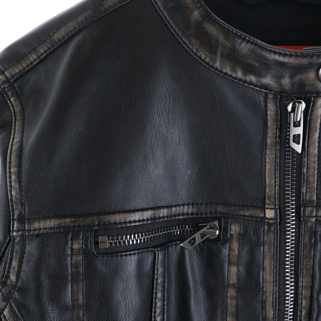 DIESEL(ディーゼル) G-LOBE クロップド丈 ディストレスト バイカージャケット ブラック レディース A16660 0IKAR