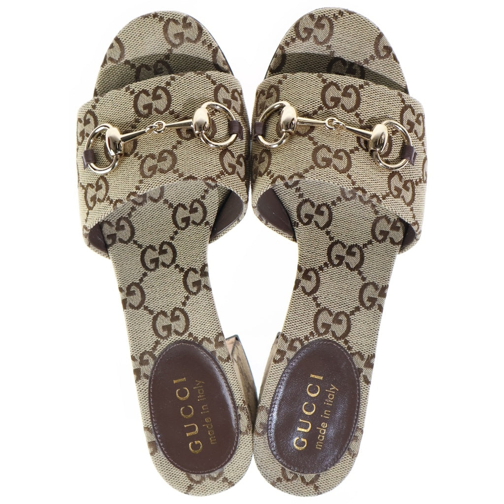 GUCCI(グッチ) ホースビット GGキャンバス ヒールサンダル ブラウン 854882 レディース
