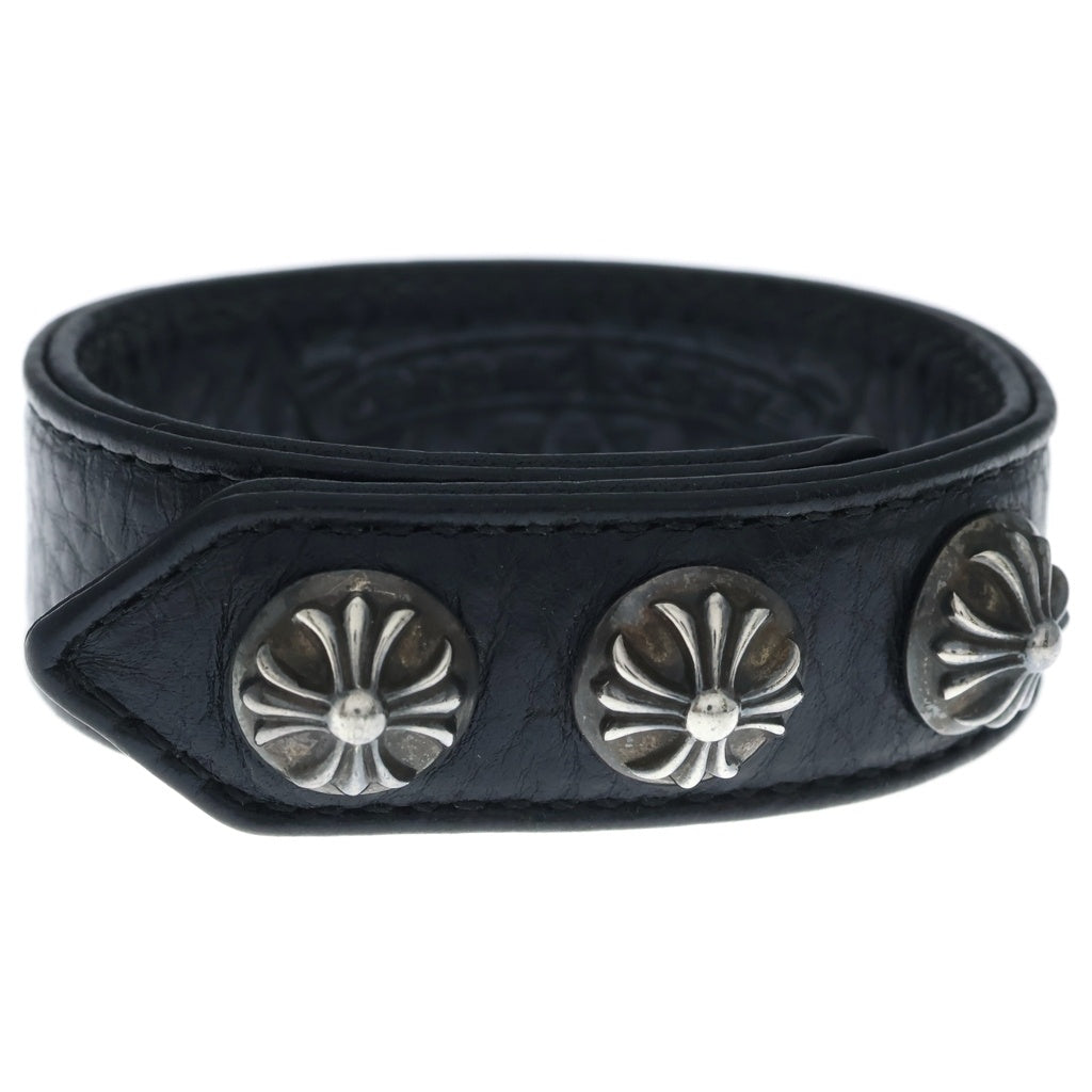 CHROME HEARTS(クロムハーツ) 3BTN 2SNP クロスボール 3ボタン2スナップ レザーブレスレット ブラック/シルバー BCA123