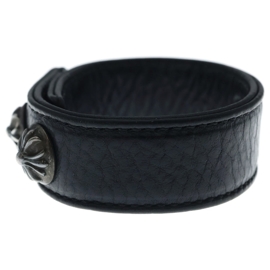 CHROME HEARTS(クロムハーツ) 3BTN 2SNP クロスボール 3ボタン2スナップ レザーブレスレット ブラック/シルバー BCA123