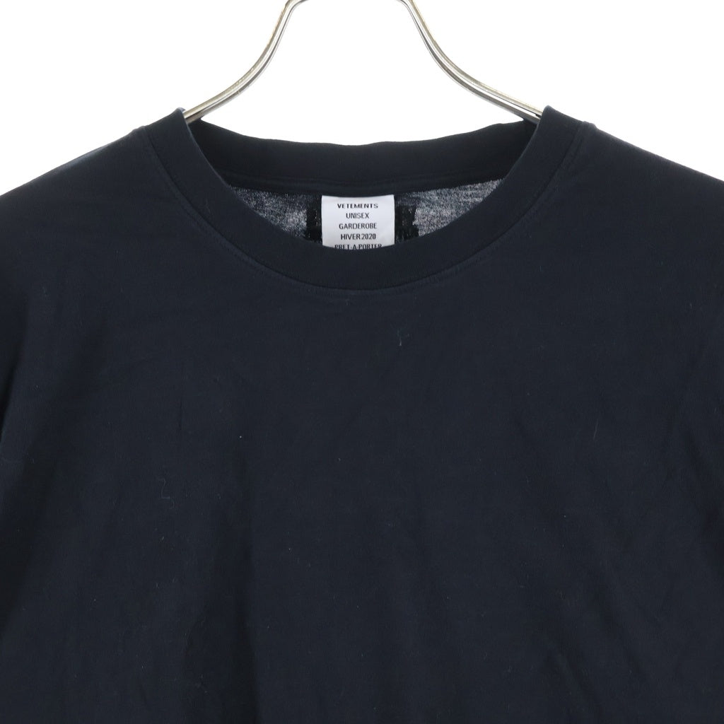 VETEMENTS(ヴェトモン) 20SS バックネック刺繍ロゴ クルーネック半袖Tシャツ ショートスリーブカットソー ブラック UAH20TR602