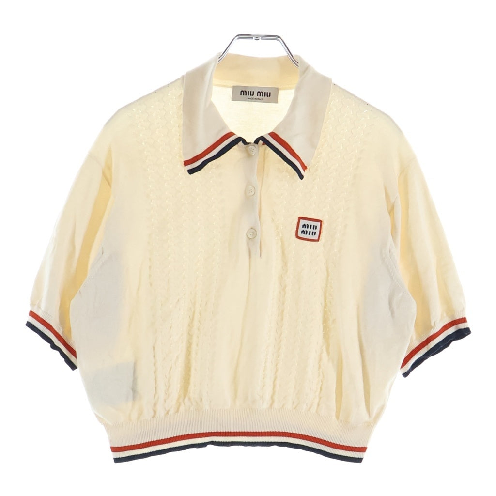 miumiu(ミュウミュウ) ロゴワッペン ケーブルニット半袖シャツ アイボリー レディース MML676 110B