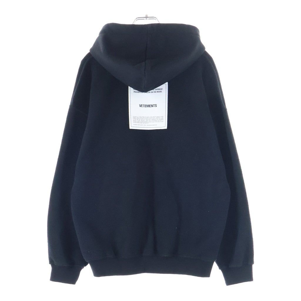 VETEMENTS(ヴェトモン) Inside Out Oversize Sweat Hoodie インサイドアウト オーバーサイズ プルオーバーパーカー フーディー ブラック WAH19TR107
